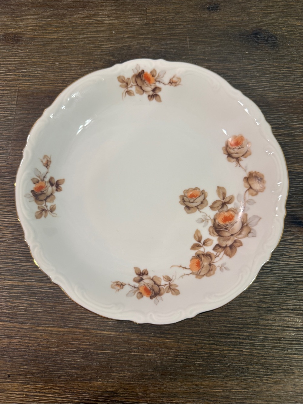 Vintage German Mitterteich Bavaria Norway Roses Shallow Bowl Gold Trim